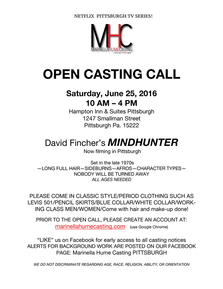 Open Casting Call for Netflix "Mindhunter" Announced in PA Auditions Free