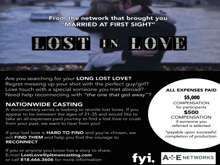 A&E show "Lost in Love" now casting nationwide