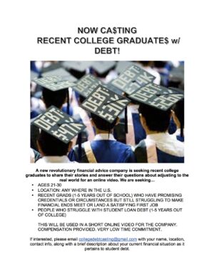 Nationwide Casting Call for College Grads With Student Debt Issues