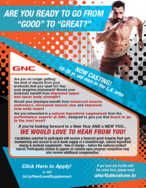 GNC Casting Men in Los Angeles Wanting To Get More Fit