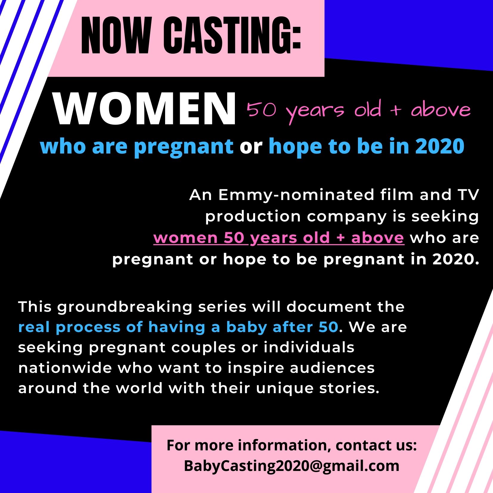 Nationwide Casting Call for “50 and Pregnant” Auditions Free