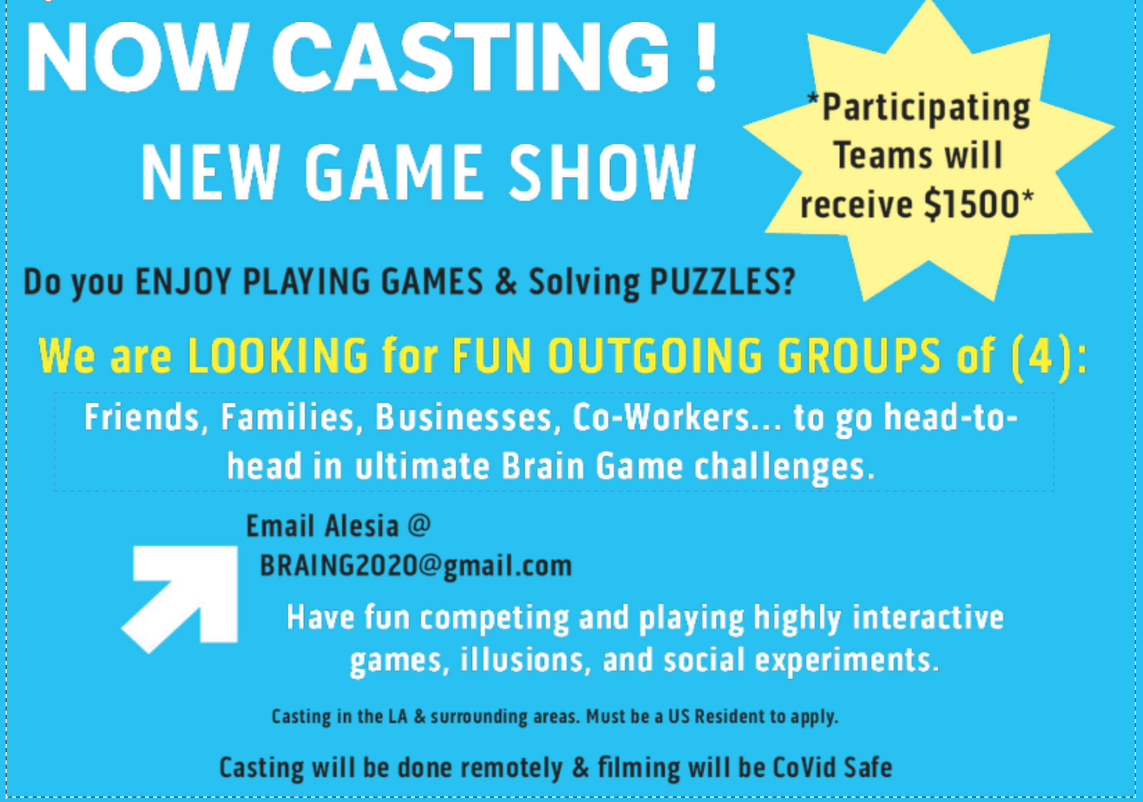 Casting Teams of 4 in Los Angeles Area for New Reality Game Show