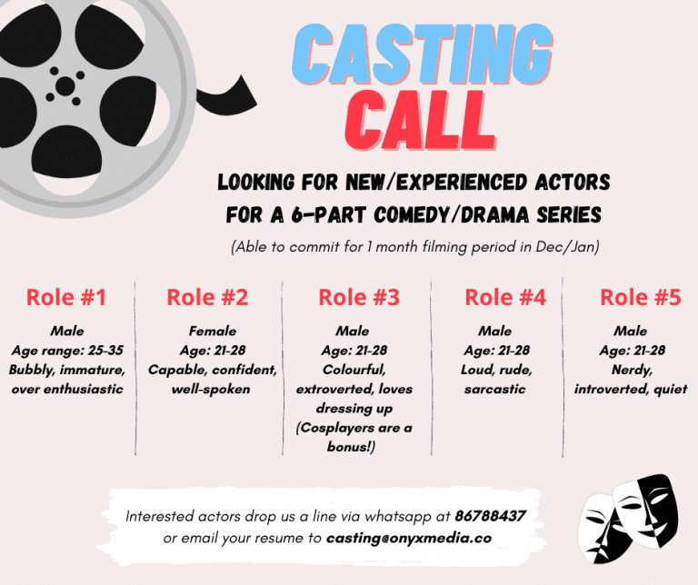 Casting Call for Actors in Singapore Area for 6 Part Series Auditions