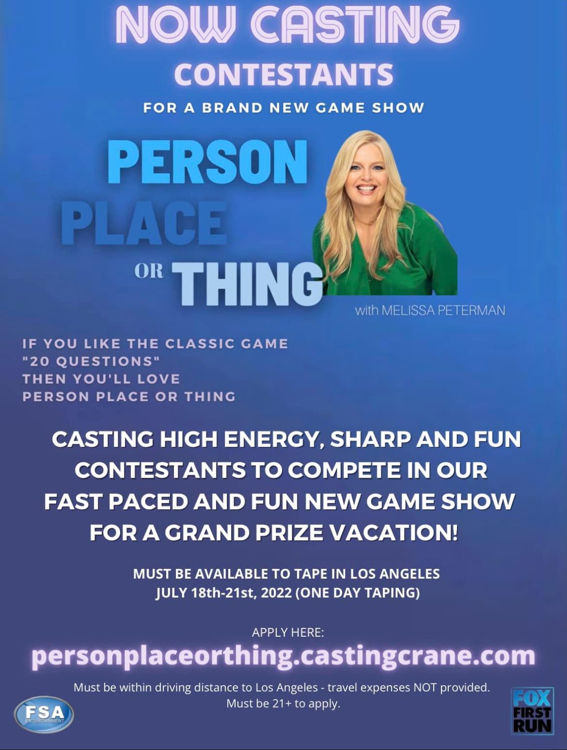 New FOX Game Show Person, Place or Thing Now Casting in Los Angeles New