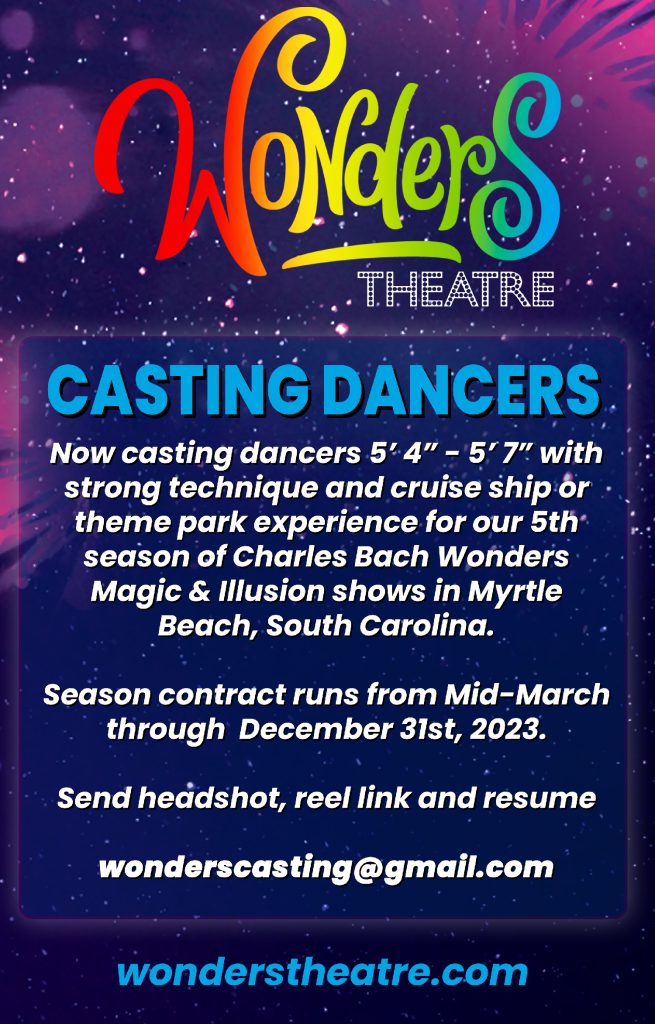 Audition notice for dancers in Myrtle Beach - Wonders