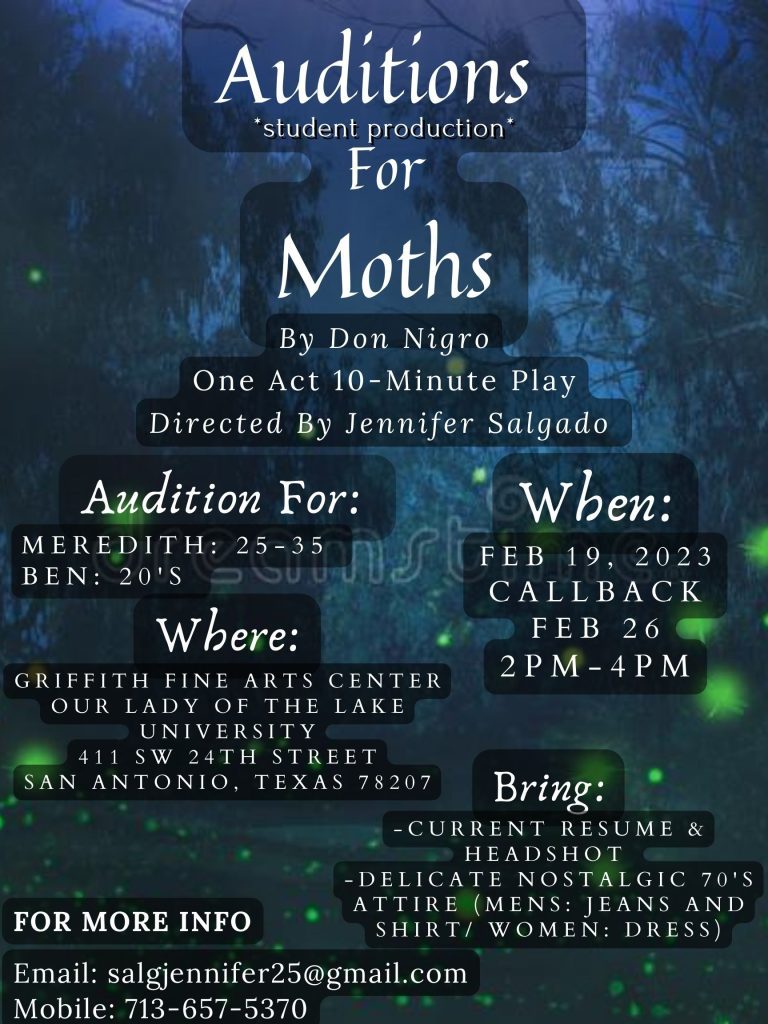 casting notice for student film project "Moths" in San Antonio, TX