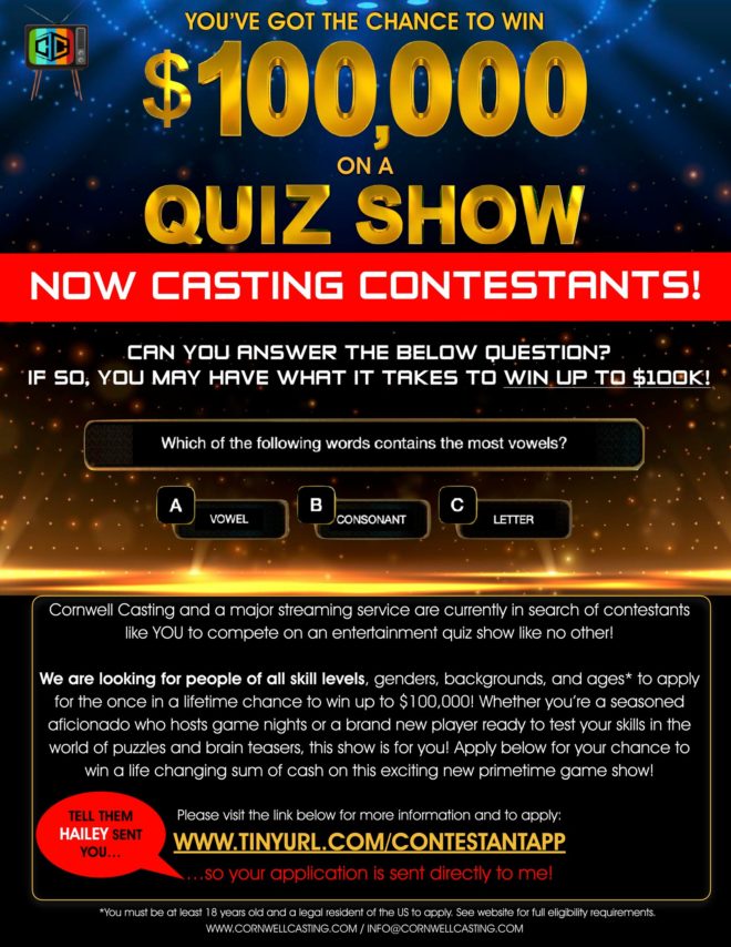 Casting Call for Brand New Game Show Auditions Free