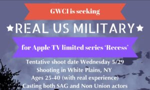 Casting Real Military Members in White Plains, NY for Apple TV Series “Recess”