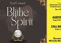 Open Call In Person Auditions Mon. & Tues. August 5 & 6 at 7pm for Blithe Spirit by Noel Coward