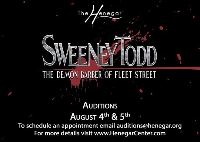 Audition notice and dates for Sweeney Todd at the Henegar theater in Florida