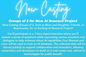 Virtual Casting Call for an AI Project To Use Your Likeness